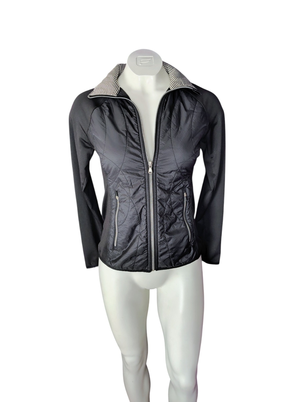 Calvin Klein Jeans Black Quilted Bomber Jacket with Striped Collar